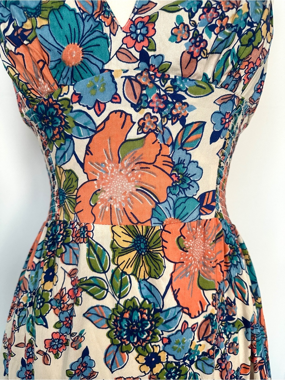 ANGIE BOHEMIAN MILKMAID FLORAL PRAIRIE COWGIRL MAXI DRESS SLIT POCKETS NWT SzM - Picture 5 of 12